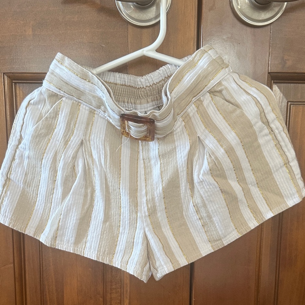Janie and Jack Tan and White Striped Kids Shorts